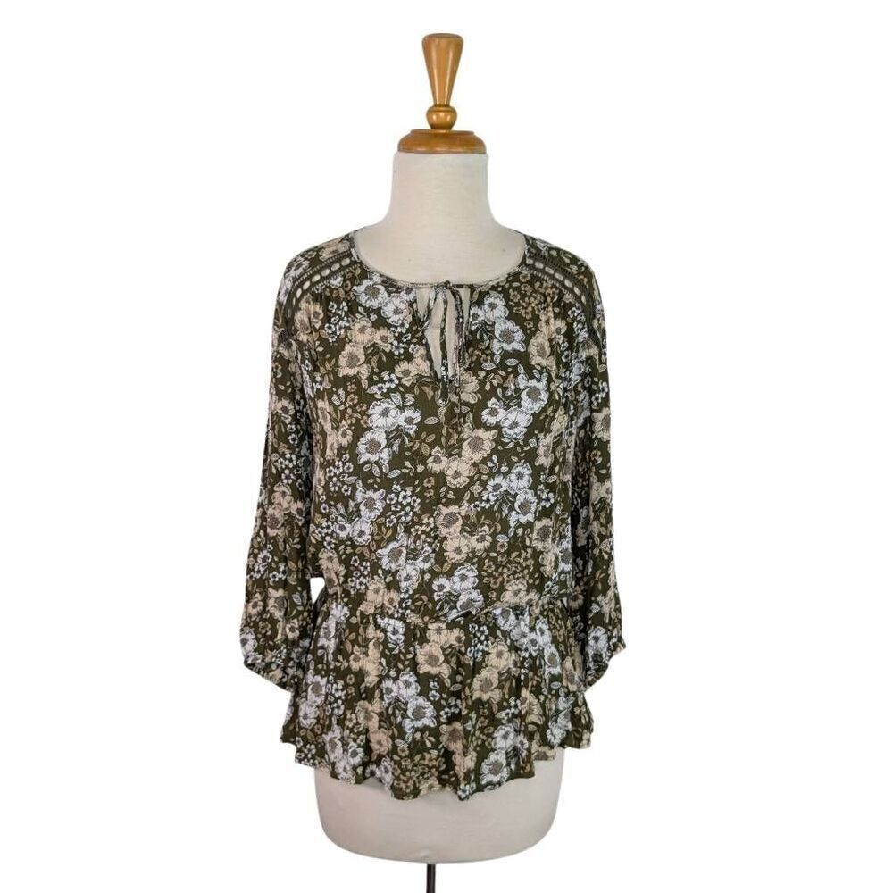 A.n.a A New Approach M Green Floral Peasant Blouse Cottagecore Boho Fairycore